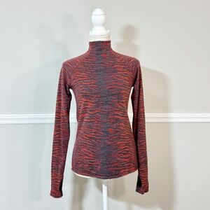 KENZO H&M Sz 6 Wool Red Tiger Print Turtle Neck Key Hole Long Sleeves Button